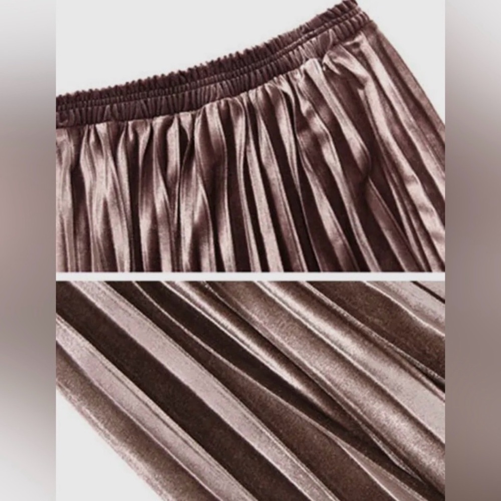 NWT Green High-Waist Pleated A-Line Empire Waist Velvet Skirt Small - Picture 6 of 6